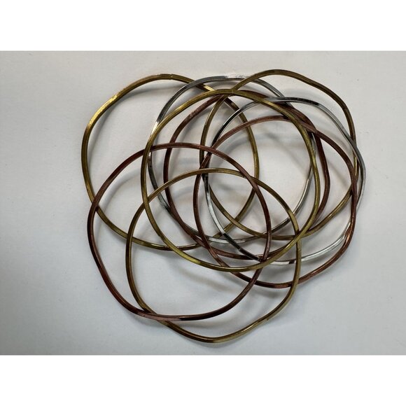 Set Of 9 Wavy Mixed Metal Bangles In Gold Copper & Silver Finish - Picture 4 of 16